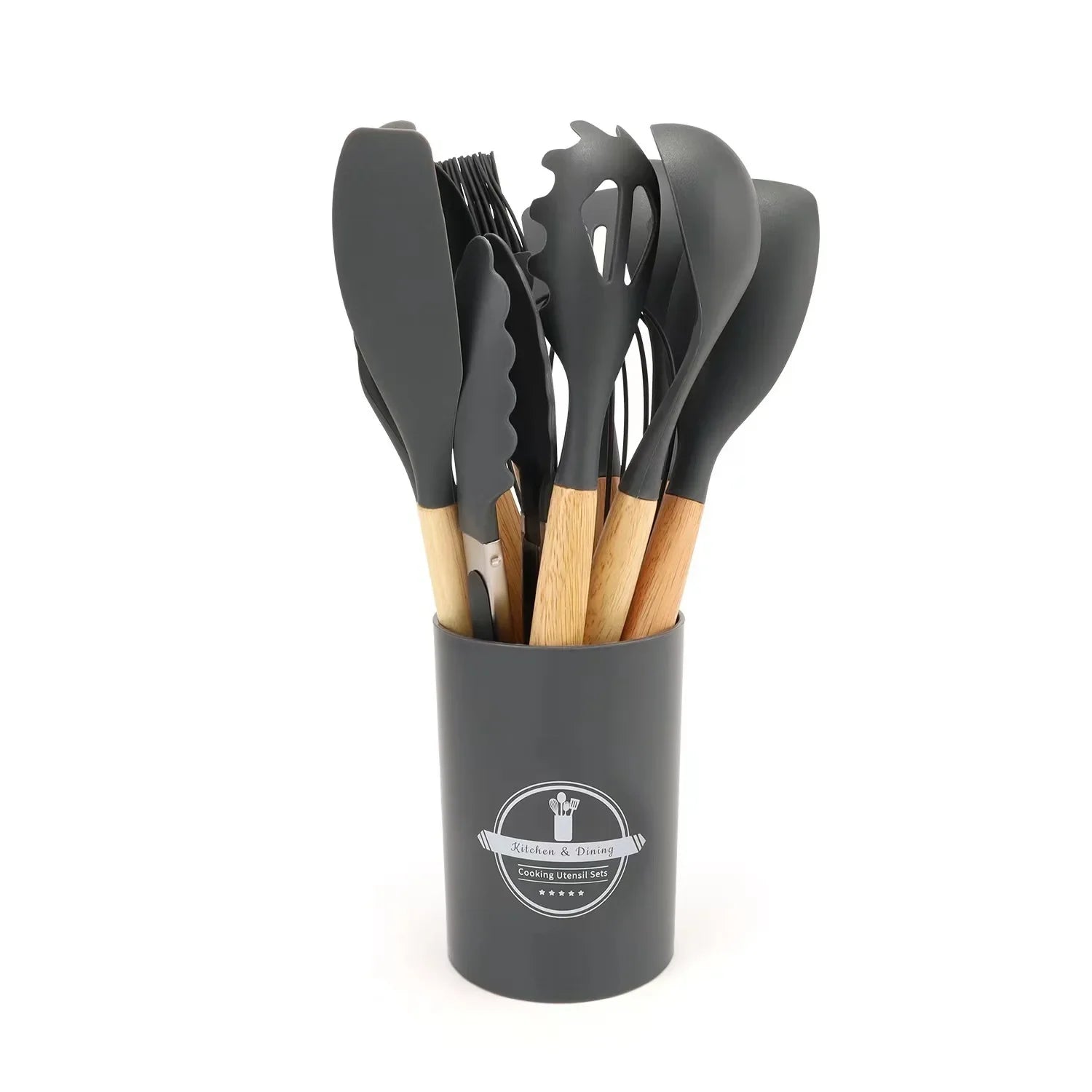 Silicone Kitchen Utensil Set with Wooden Handles
