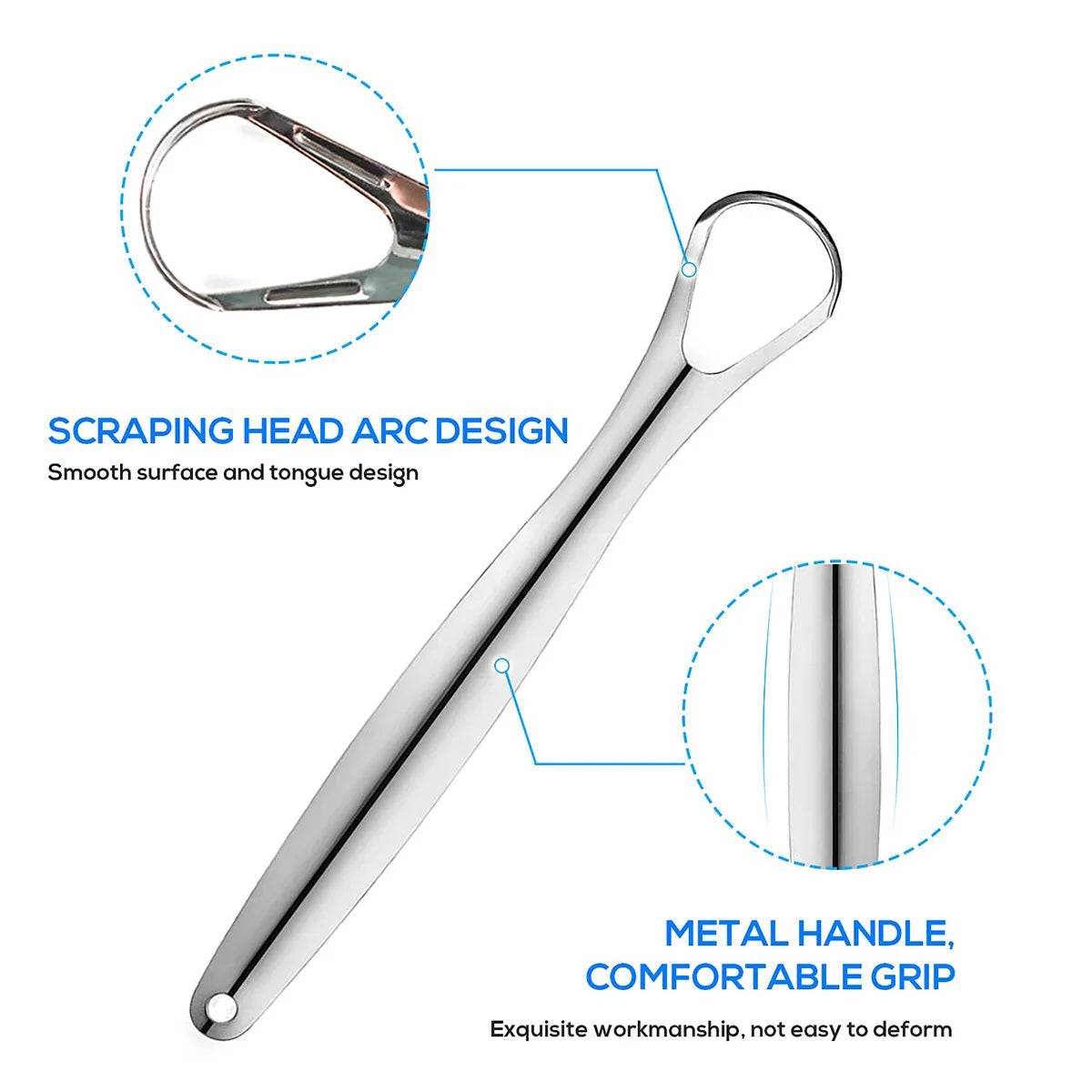 Portable Premium 3pcs Metal Tongue Scraper Cleaner for Adults & Kids,