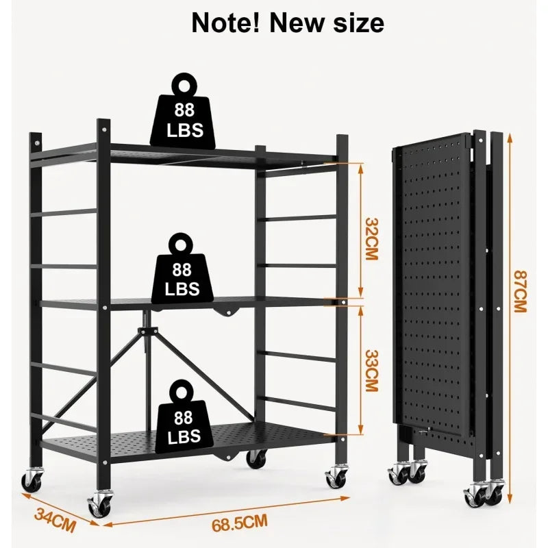 Foldable 3-Tier Metal Storage Cart