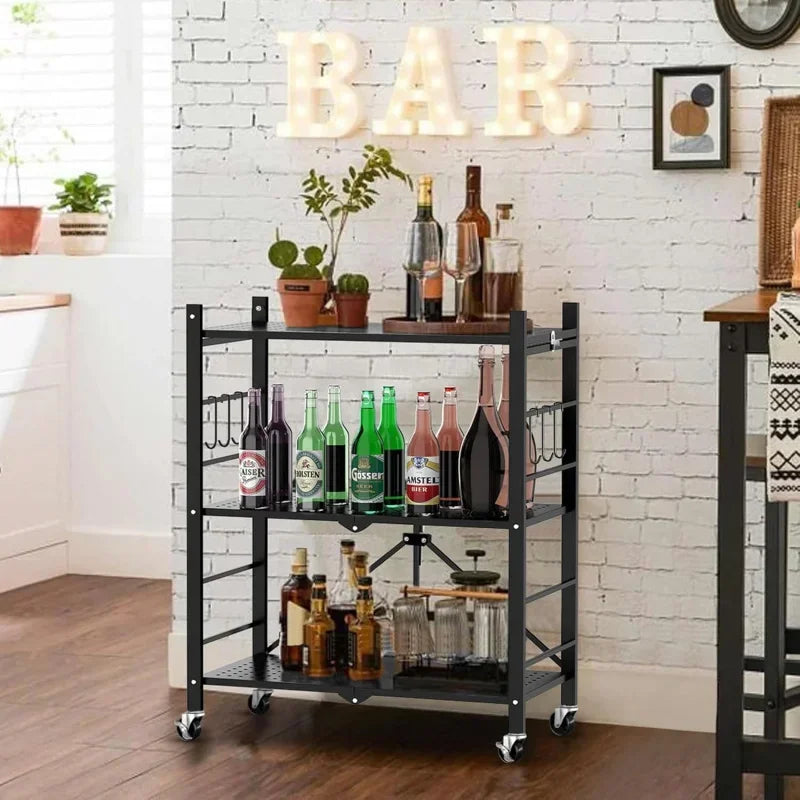 Foldable 3-Tier Metal Storage Cart