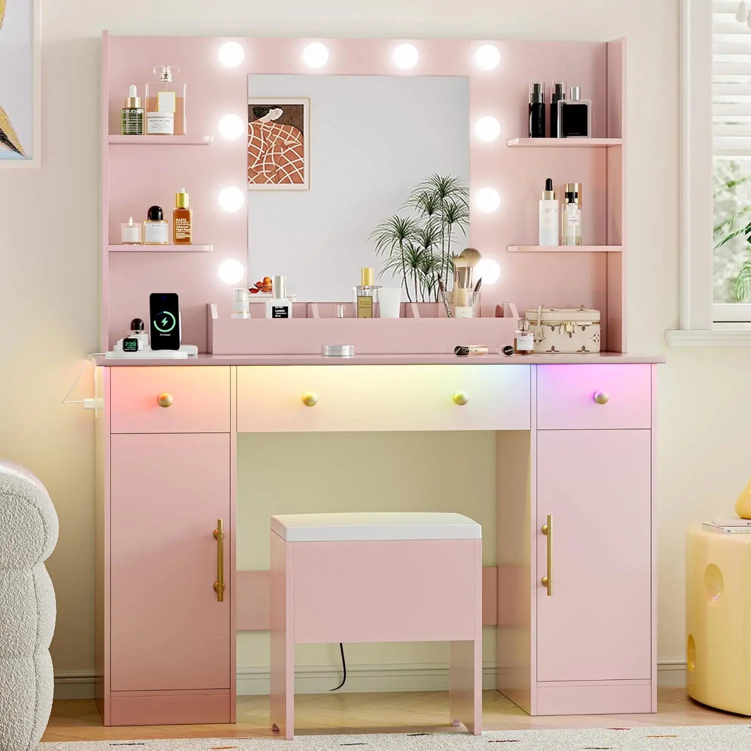 Vanity Desk with Mirror & Lights