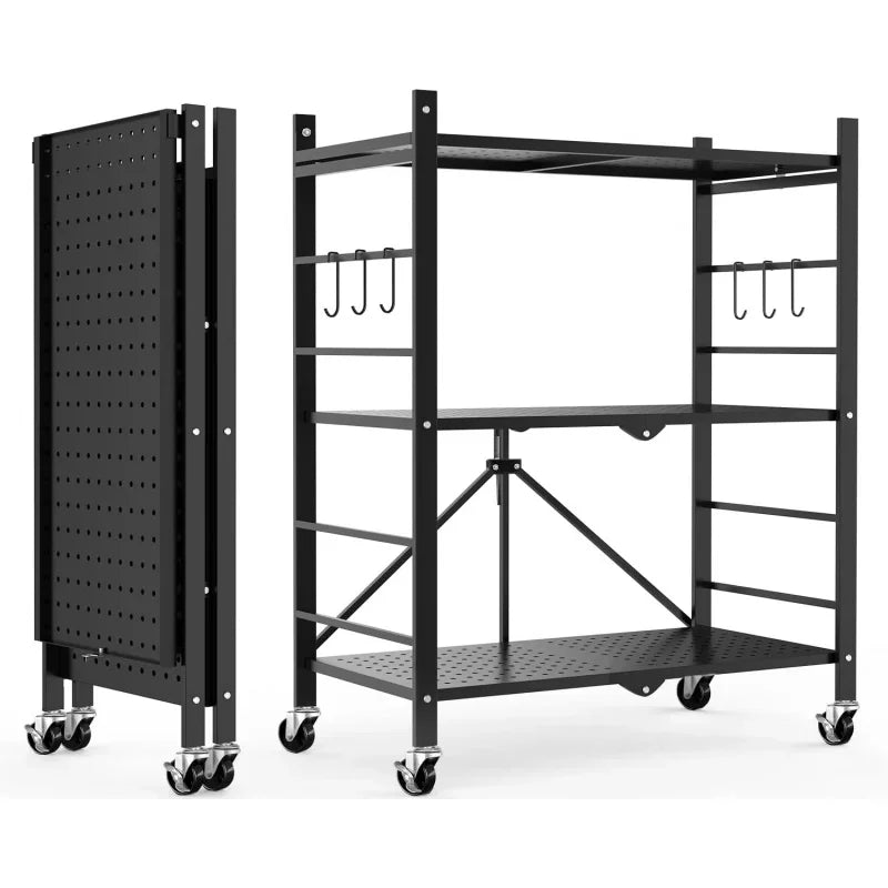 Foldable 3-Tier Metal Storage Cart