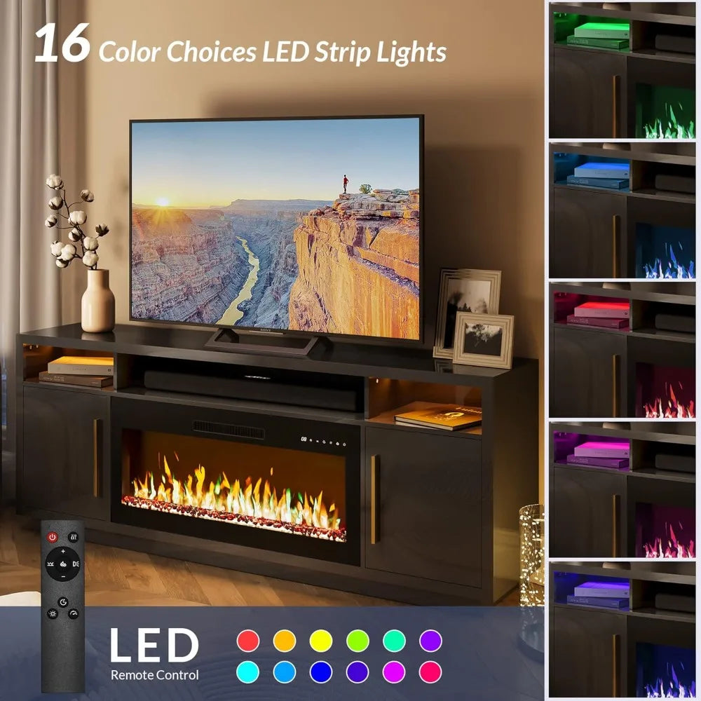 70" TV Stand with LED Fireplace Heater