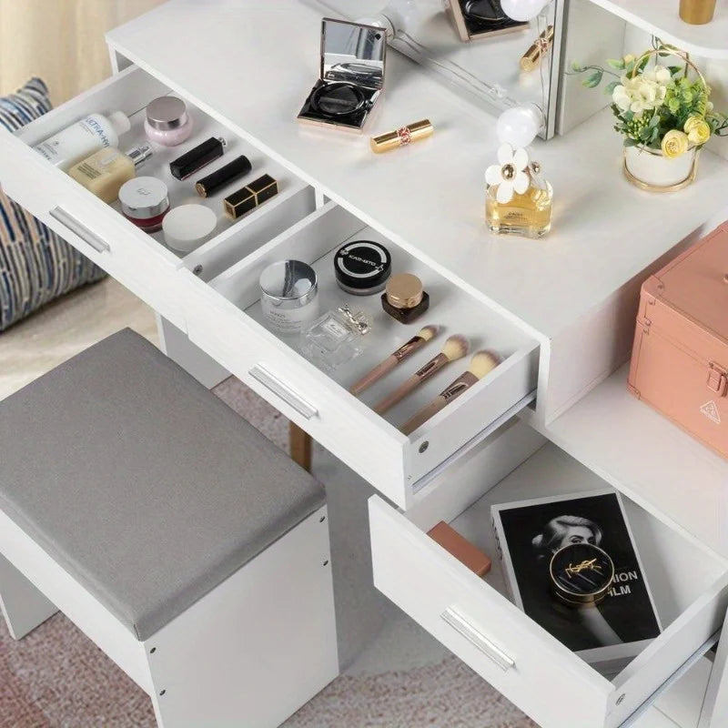 5-Drawer Vanity Desk with LED Mirror