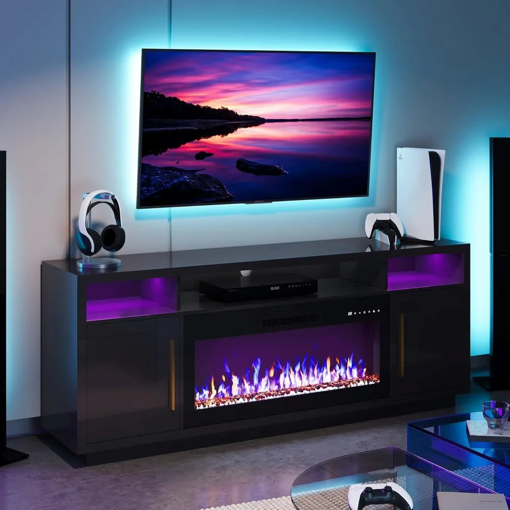 70" TV Stand with LED Fireplace Heater