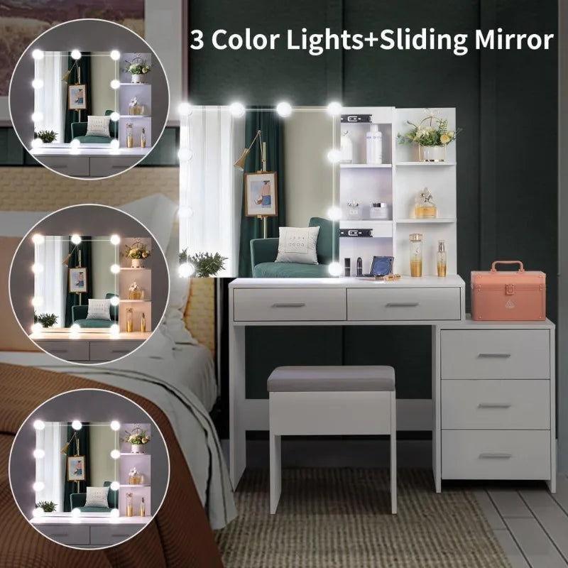 5-Drawer Vanity Desk with LED Mirror