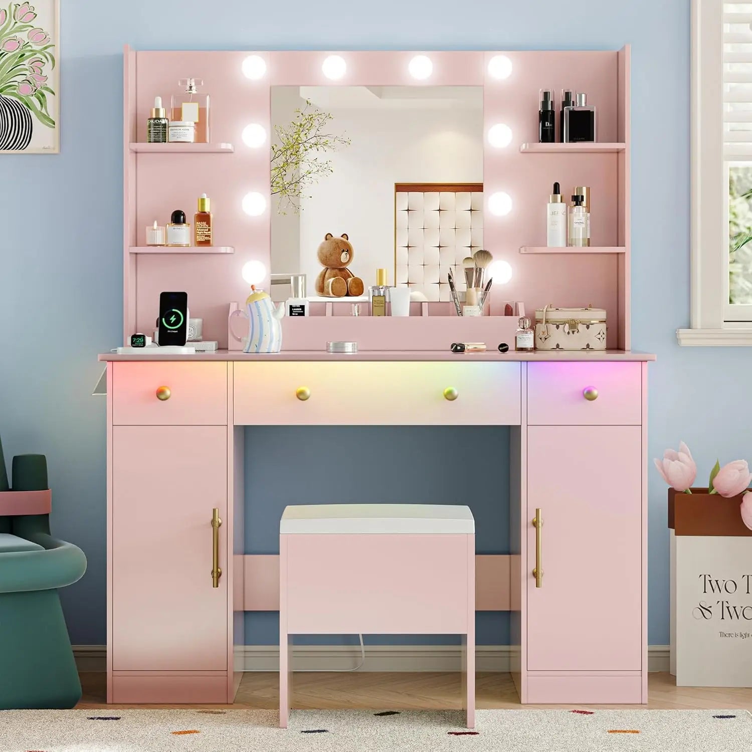Vanity Desk with Mirror & Lights