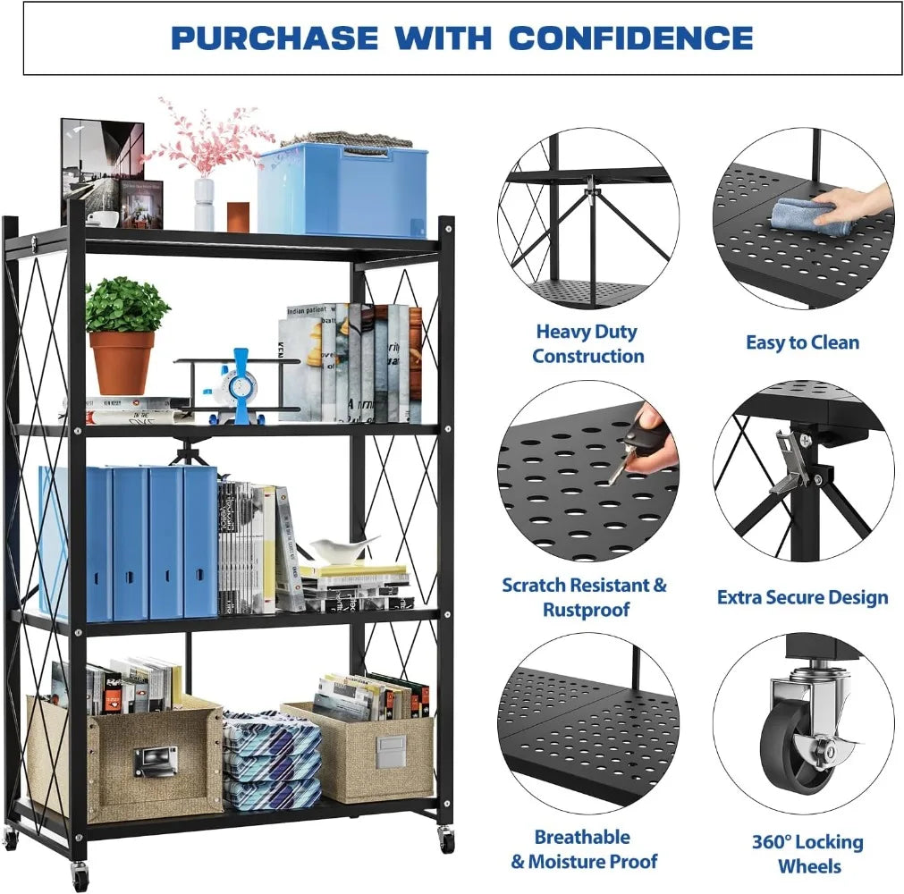 4-Tier Rolling Storage Shelf with Wheels