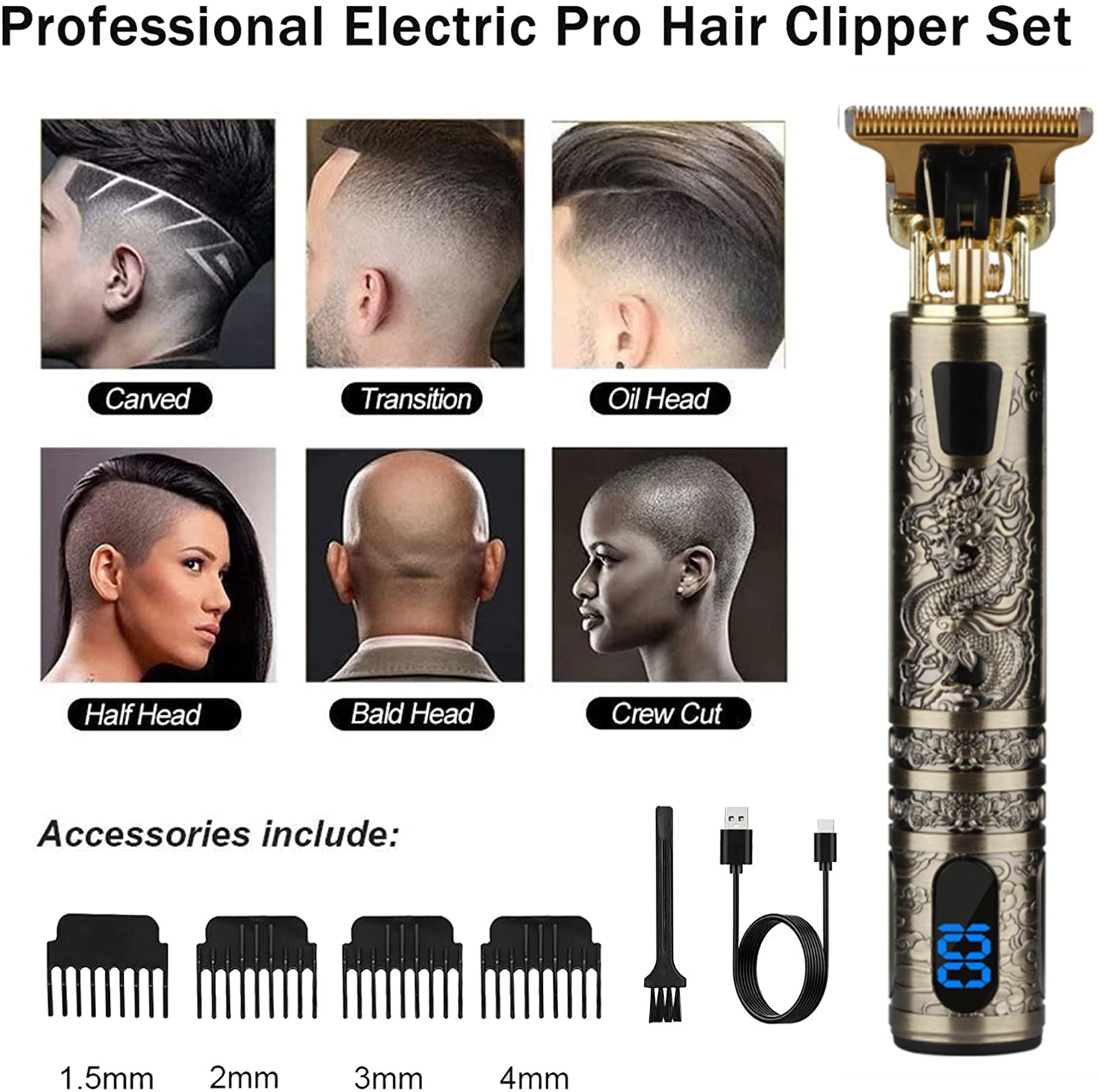 T9 LCD Electric Hair Clipper for Men