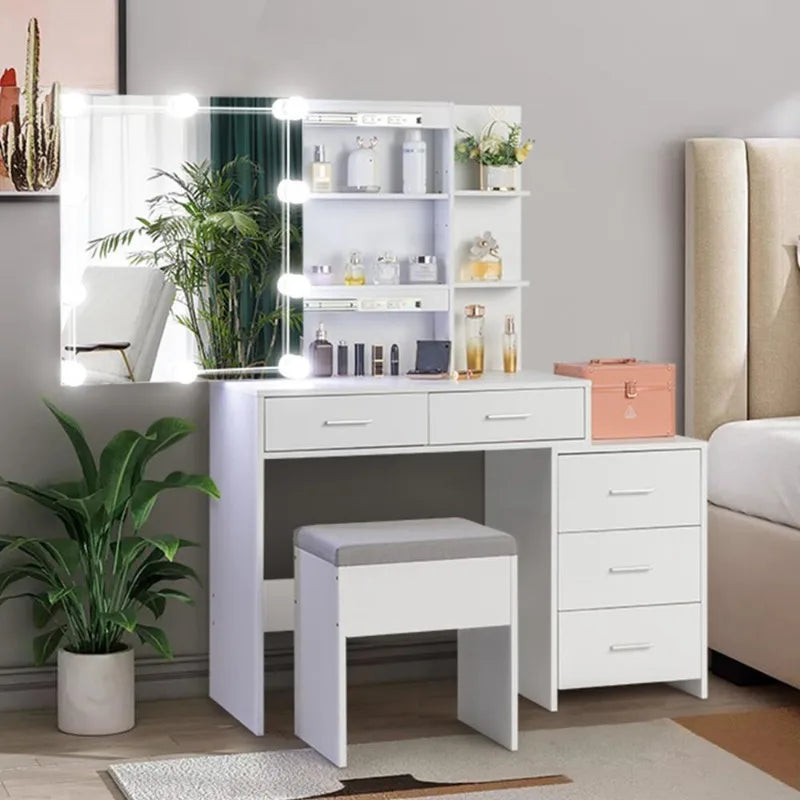 5-Drawer Vanity Desk with LED Mirror
