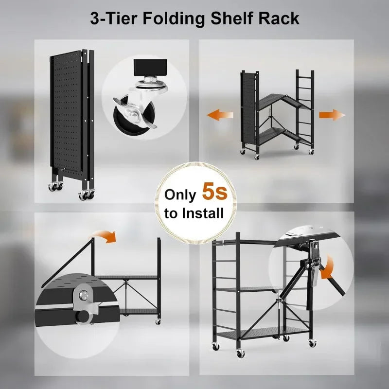 Foldable 3-Tier Metal Storage Cart