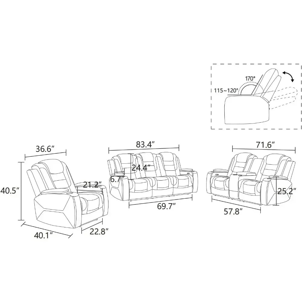Living Room Recliner Sofa Set