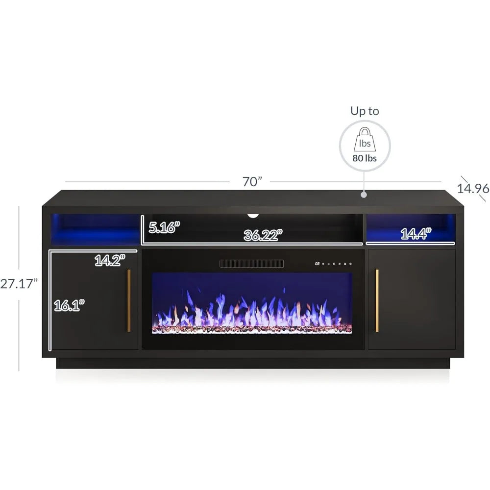 70" TV Stand with LED Fireplace Heater