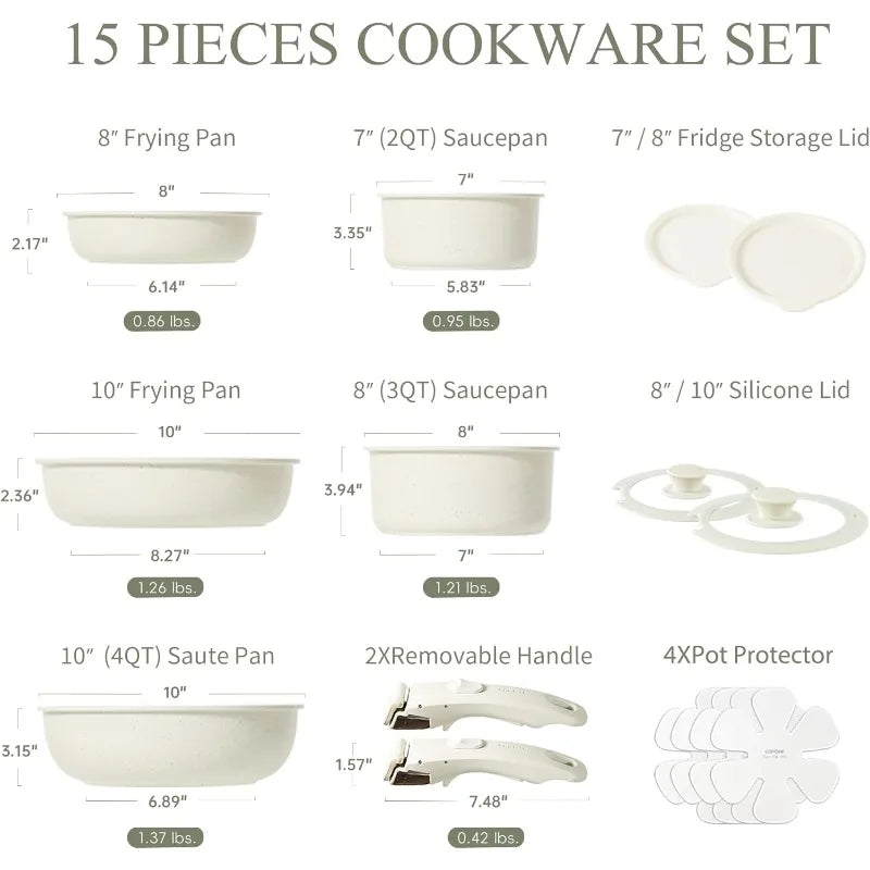 CAROTE 15-Piece Non-Stick Cookware Set