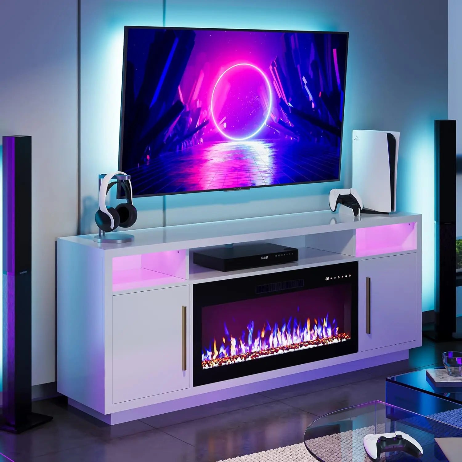 70" TV Stand with LED Fireplace Heater