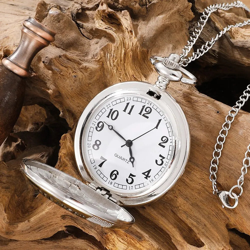 Vintage Silver Golden Luxury ....................THE GREATEST DAD Quartz Pocket Watch Fob Chain