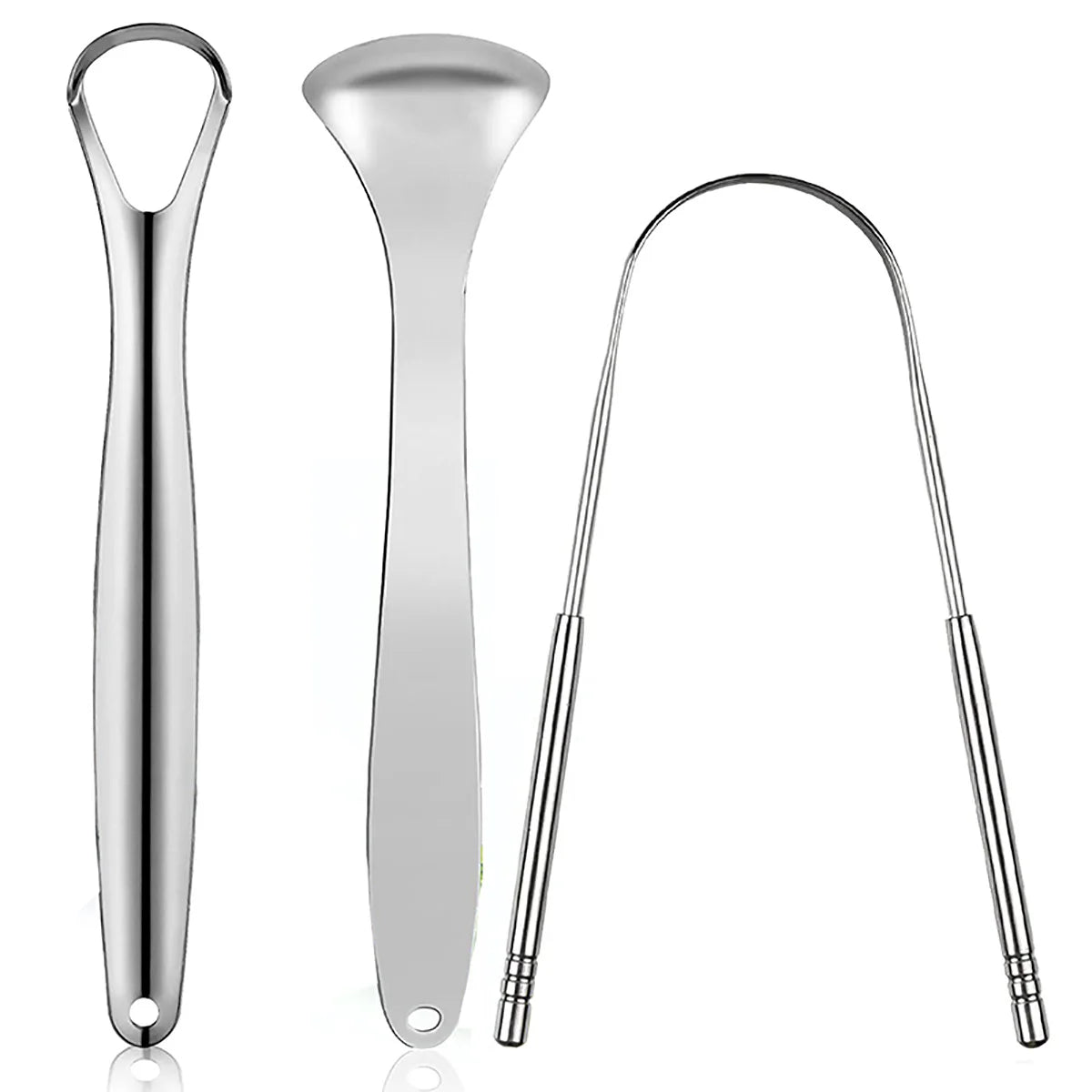 Portable Premium 3pcs Metal Tongue Scraper Cleaner for Adults & Kids,