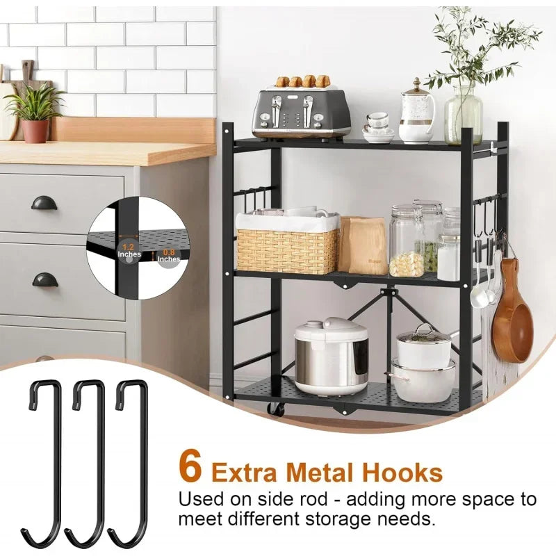 Foldable 3-Tier Metal Storage Cart