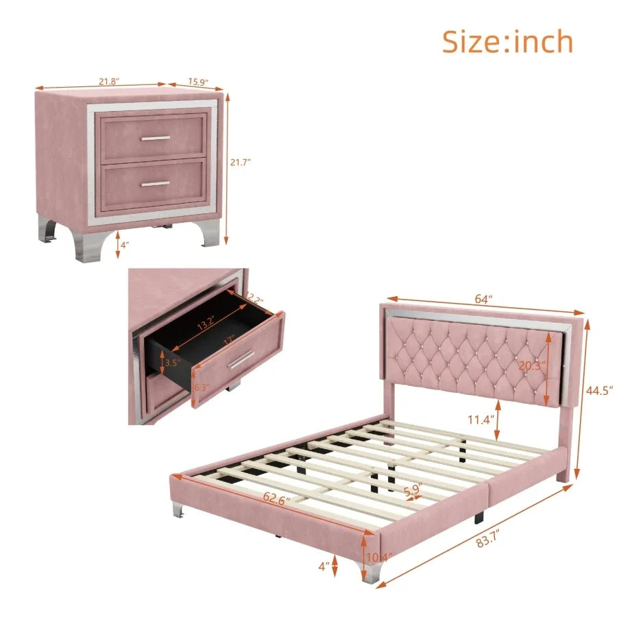 3-Piece Queen Bedroom Set with LED Lights