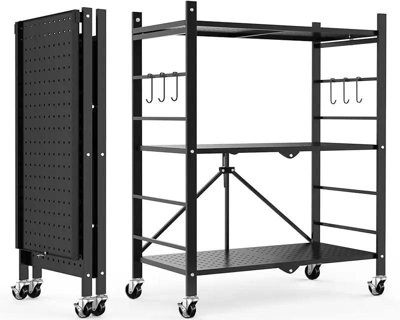 Foldable 3-Tier Metal Storage Cart