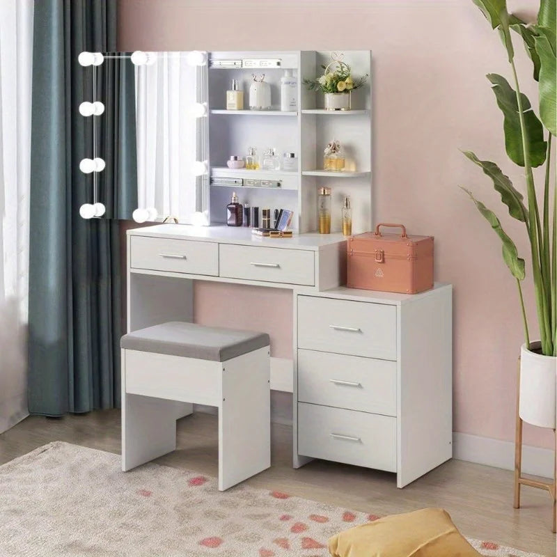 5-Drawer Vanity Desk with LED Mirror